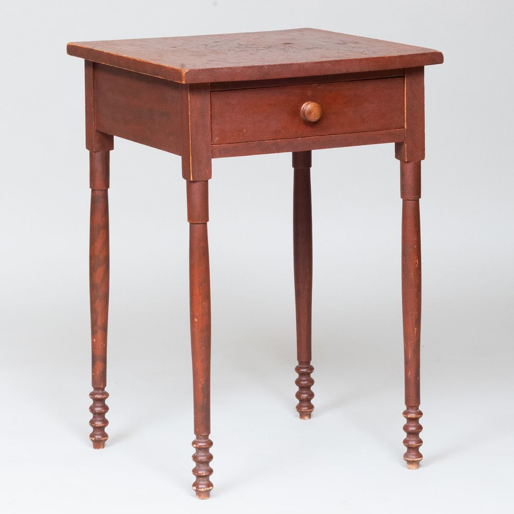 Appraisal: Late Federal Red Painted Side Table Fitted with one drawer