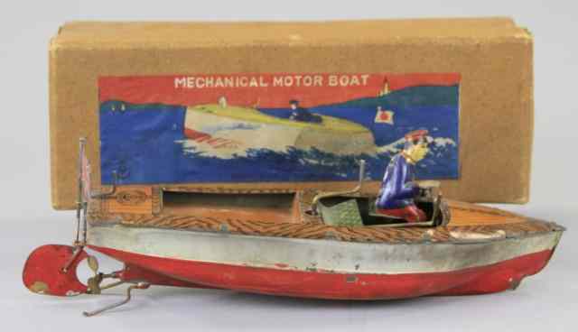 Appraisal: PRE-WAR BOXED JAPANESE SPEEDBOAT Lithographed tin open speedboat with seated