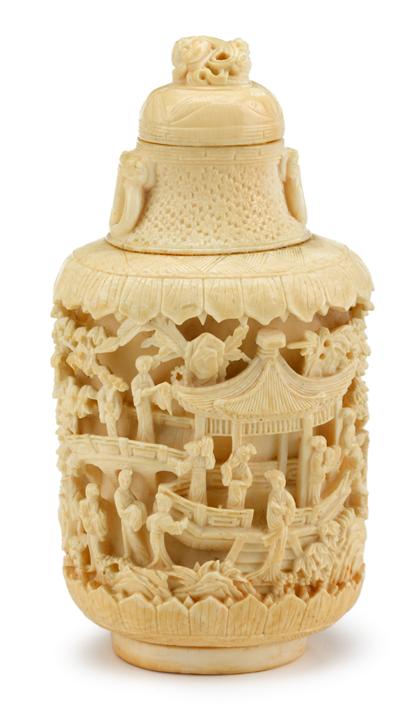 Appraisal: Tall Chinese carvd elephant ivory snuff bottlelate th century