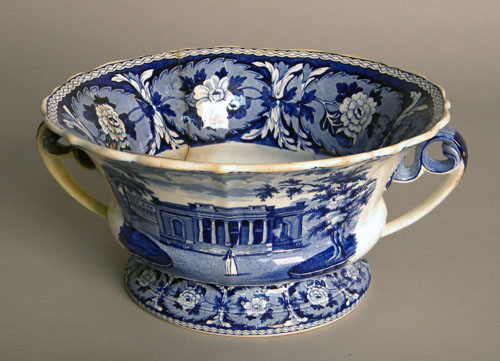 Appraisal: Historic blue porcelain open tureen th c depicting Octagon Church