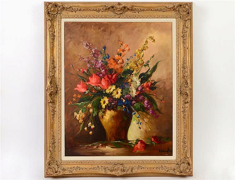 Appraisal: CHARLES KVAPIL BELGIAN - Floral Still Life Signed l r