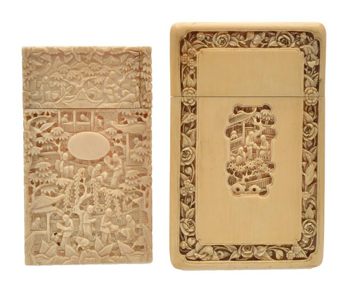 Appraisal: TWO CHINESE CARVED IVORY CARD CASES LATE QING DYNASTY TH