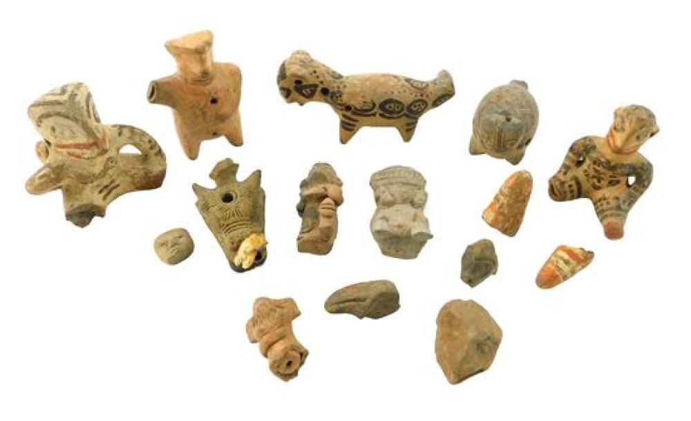 Appraisal: TRIBAL- Figural pottery and fragments twelve pieces many with glazed