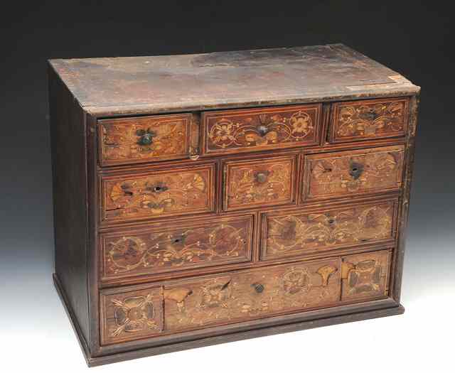 Appraisal: A TH CENTURY AND LATER WALNUT TABLE TOP CHEST of