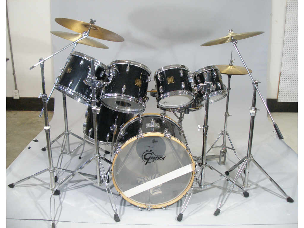 Appraisal: Gretsch -Piece Drum Set ca s black finish complete outfit