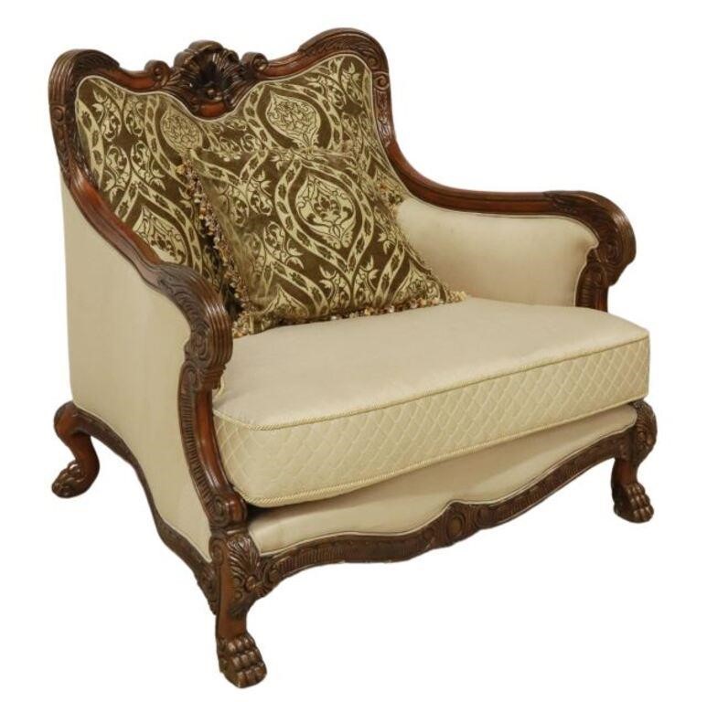 Appraisal: Chateau Beauvais oversized armchair with matching pillow AICO by Michael