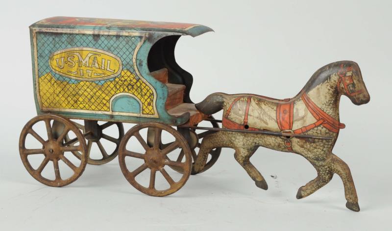 Appraisal: Tin Litho U S Mail Horse Carriage Cart Toy Tin