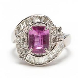 Appraisal: Platinum Pink Sapphire and Diamond Ring centered with one prong