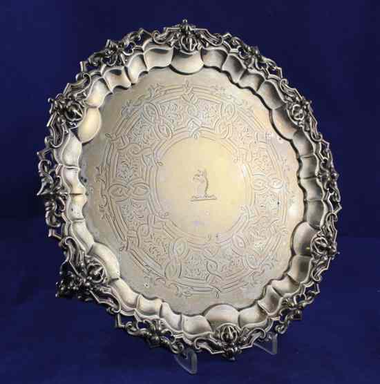 Appraisal: A Victorian silver salver with engraved armorial and pierced strapwork