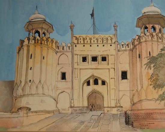 Appraisal: Richard Reid Fort Entrance Watercolor Signed titled and dated lower