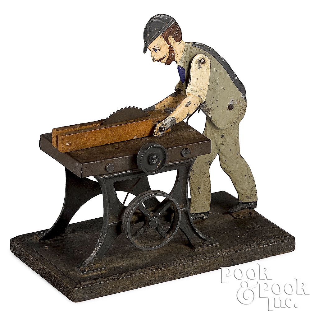 Appraisal: Table saw steam toy accessory Painted tin and cast metal