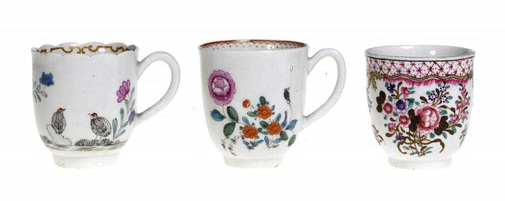 Appraisal: AN ATTRACTIVE OUTSIDE DECORATED WORCESTER COFFEE CUP enamelled with a