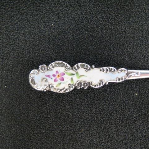 Appraisal: Victorian Sterling Silver Olive Spoon enameled handle fancy pierced gold