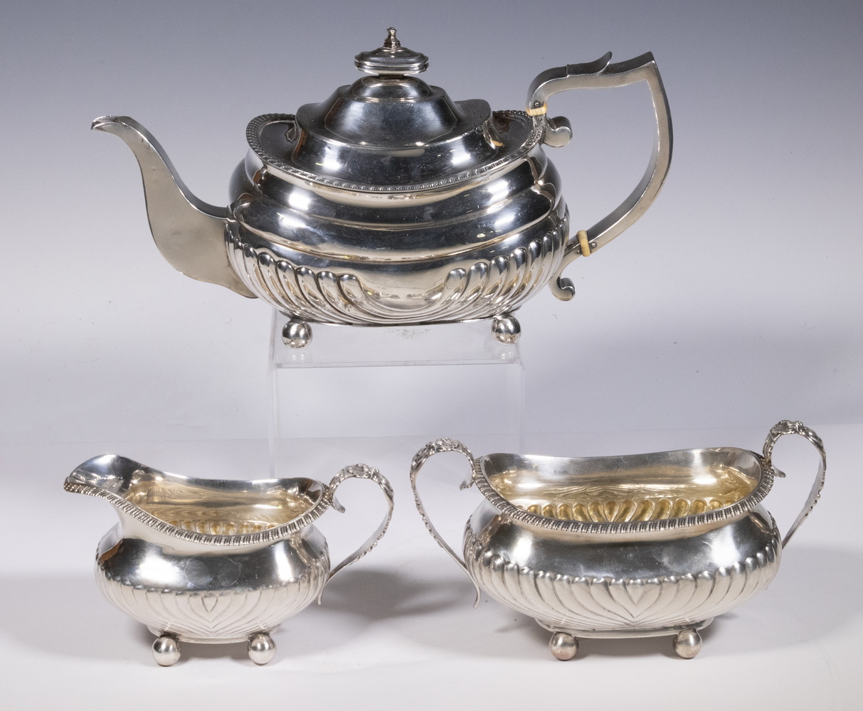 Appraisal: GEORGE III PERIOD STERLING TEA SERVICE Piece English Sterling Silver