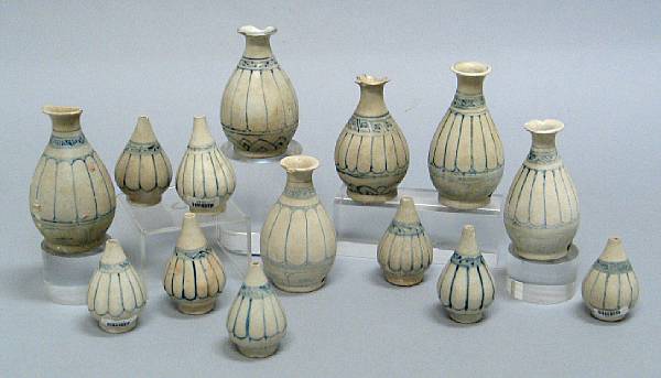 Appraisal: A selection fourteen blue and white small bottles Late th