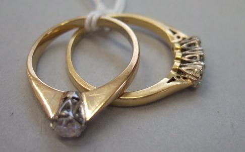 Appraisal: An ct gold and diamond set three stone ring mounted