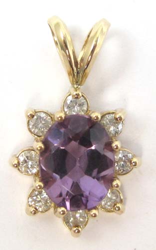 Appraisal: AMETHYST AND DIAMOND PENDANT k yellow gold with eight round-cut