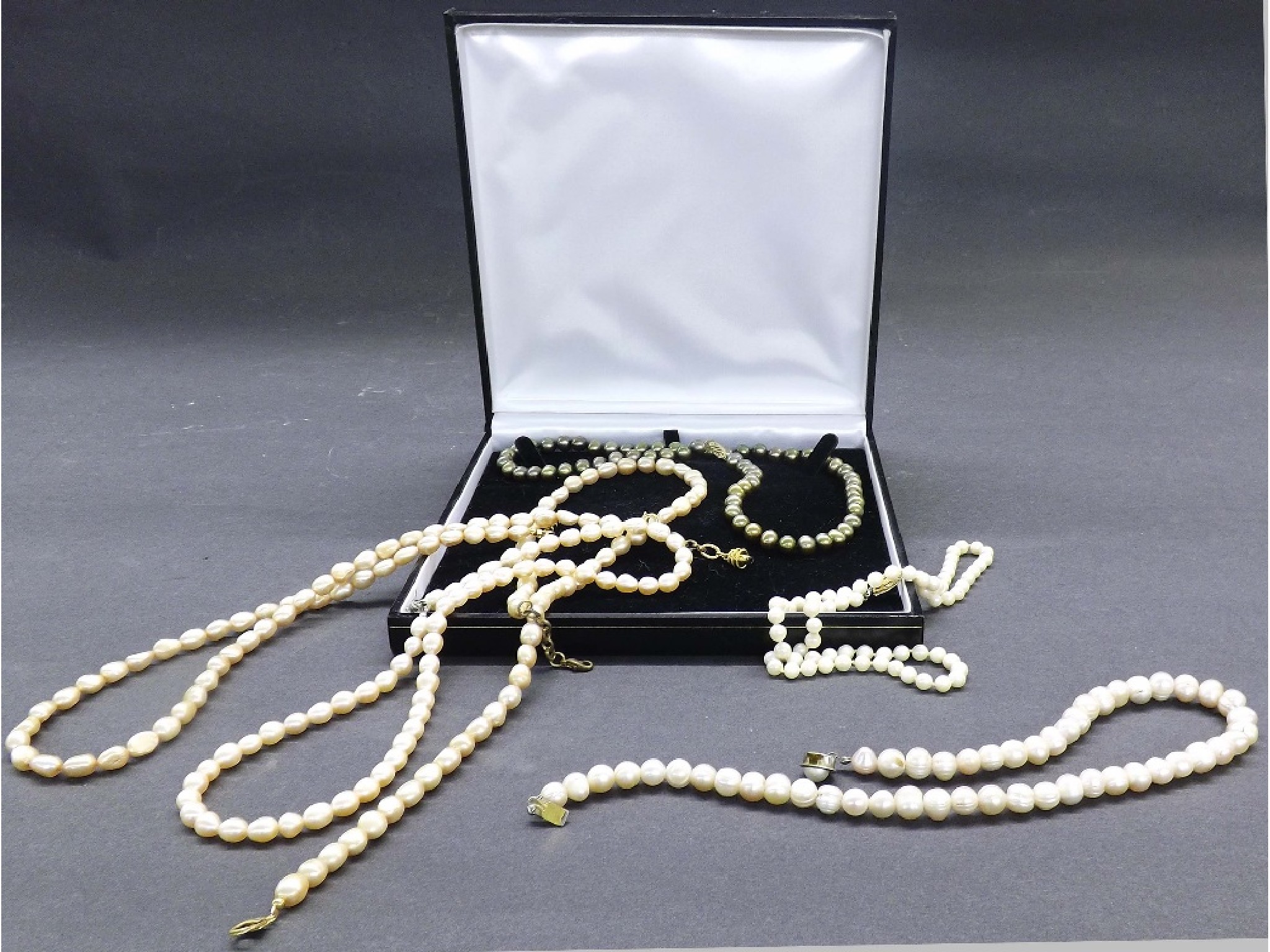 Appraisal: Six various cultured pearl necklets