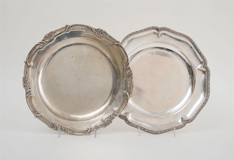 Appraisal: TWO CONTINENTAL SILVER CIRCULAR DISHES One with serpentine entrelac rim