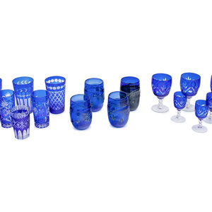 Appraisal: A Group of Bohemian Blue Cut-to-Clear Glass Drinkware Early th