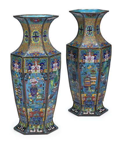 Appraisal: Good pair of Chinese cloisonne enamel vaseslate th century