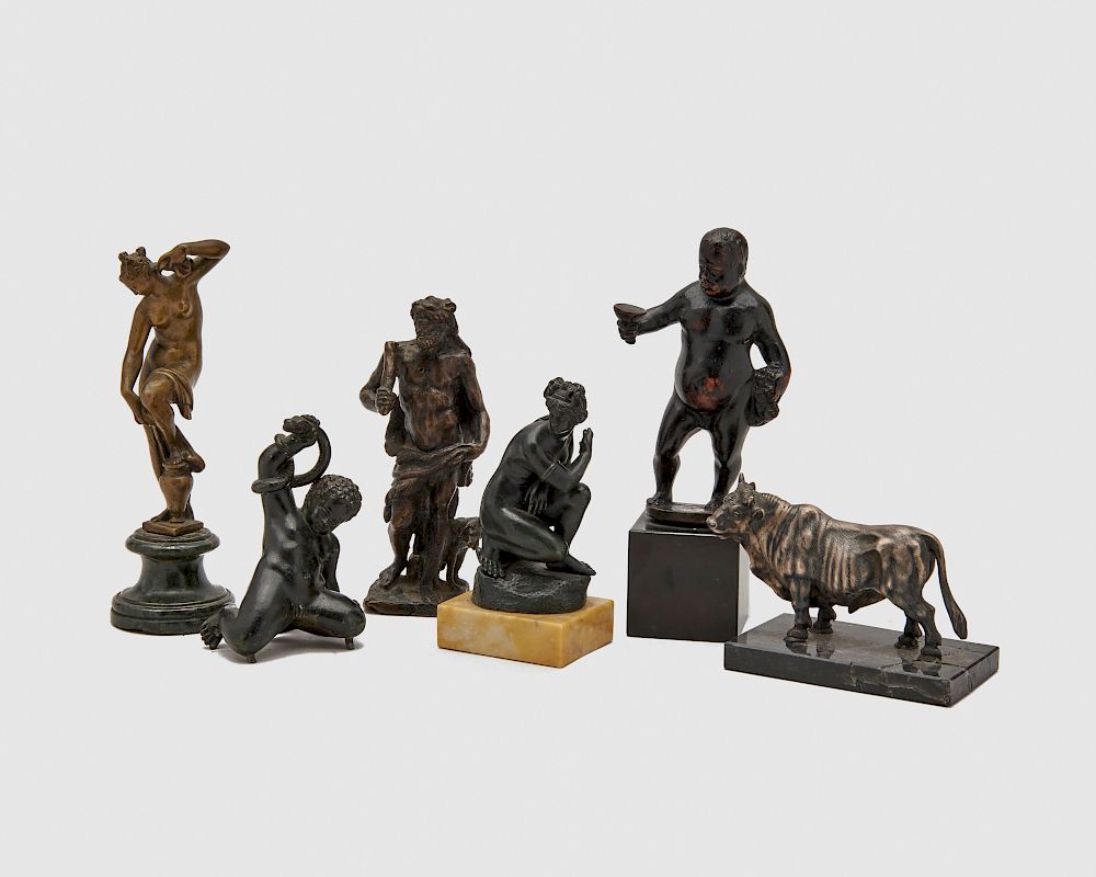 Appraisal: Assemblage of Six Continental Patinated Bronze Figures after the antique