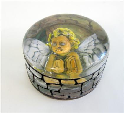 Appraisal: Andrew Fote magnum 'Cherub' paperweightCylindrical with a molded figure of