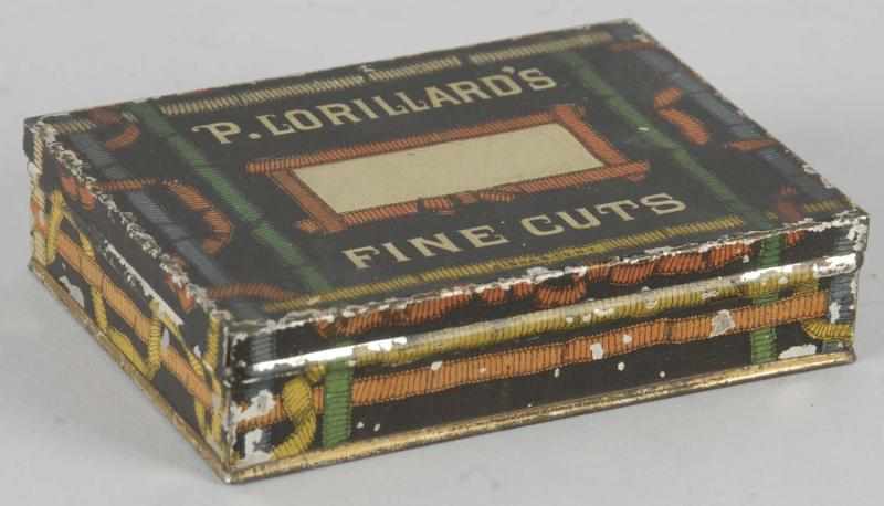 Appraisal: P Lorillard's Square Corner Tobacco Tin Description Unusual tobacco tin