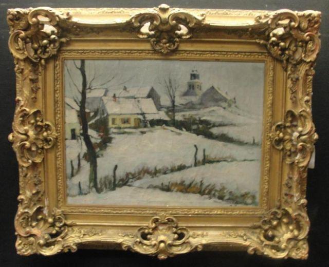 Appraisal: Unsigned Oil on Canvas Snow Scene Nice quality From a