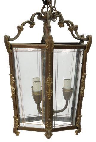 Appraisal: Italian brass hanging lantern th c having scrolled ligature supports