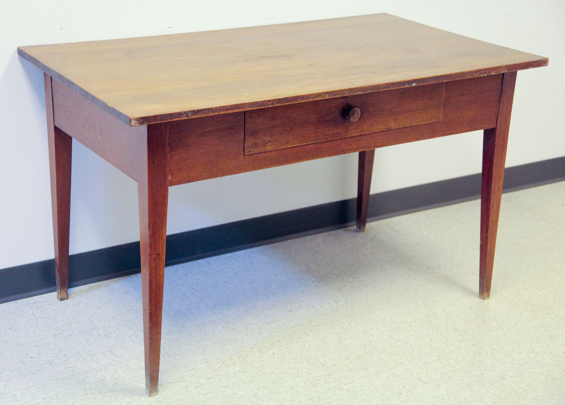 Appraisal: WORK TABLE American late th century walnut with cherry secondary