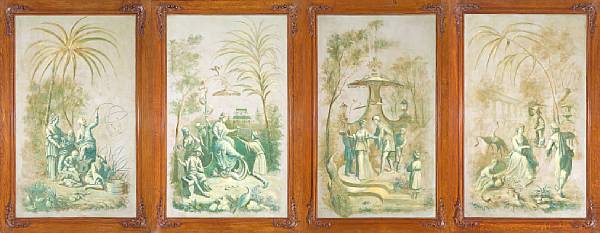 Appraisal: A set of four French paint decorated canvas chinoiserie panels