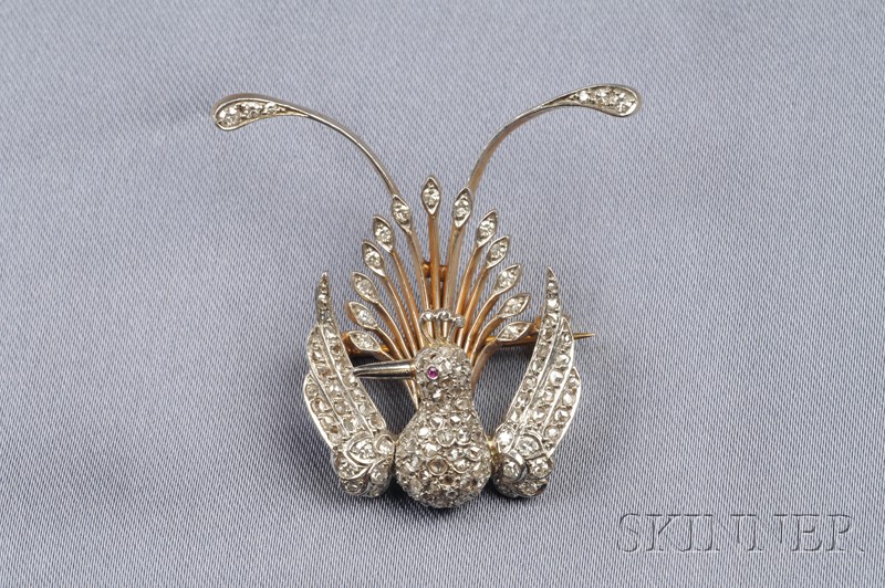 Appraisal: Diamond Bird of Paradise Brooch Portugal set throughout with single