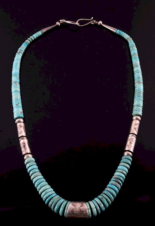 Appraisal: Signed Navajo TurquoiseMountain Discoidal Necklace For your consideration is a