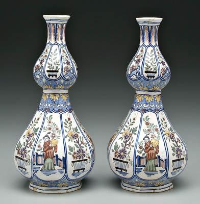 Appraisal: Pair Delft polychrome vases paneled double gourd alternating Chinese figures