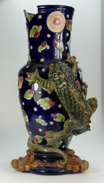 Appraisal: Majolica Figural Umbrella Stand embossed crocodile to side height cm