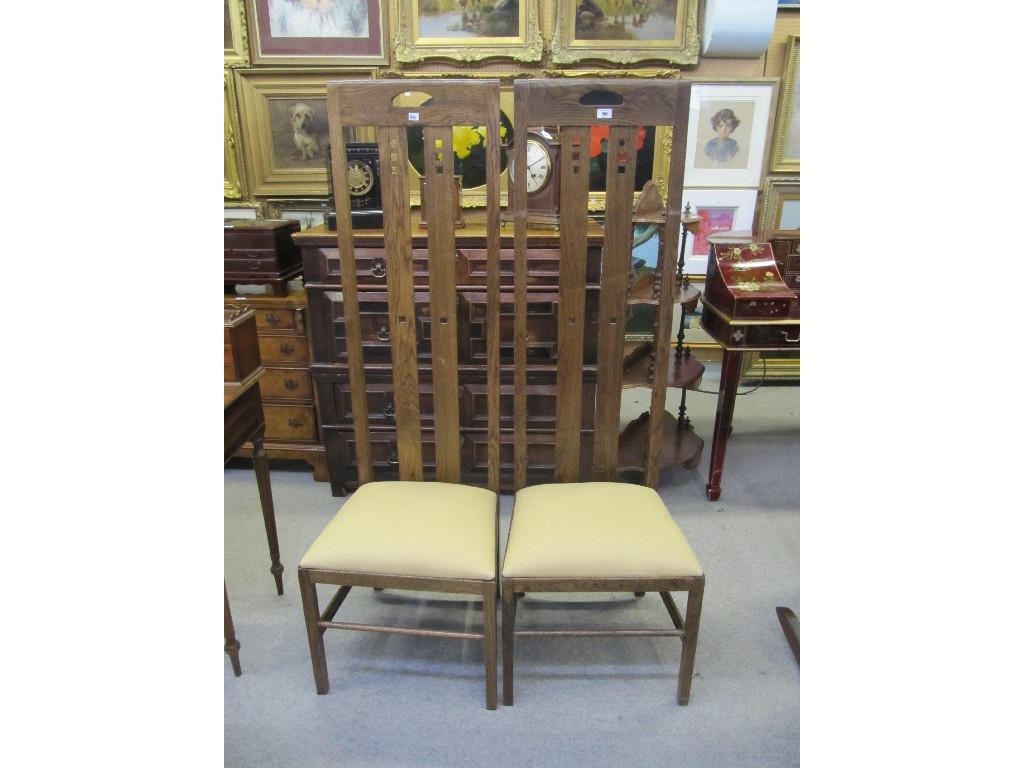 Appraisal: Pair of Rennie MacKintosh style hall chairs