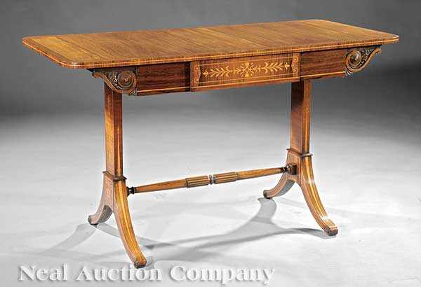 Appraisal: A Regency-Style Inlaid Rosewood Sofa Table string inlaid edge apron