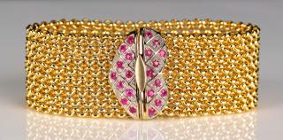 Appraisal: K Italian Wide Bracelet w Rubies K yellow and white