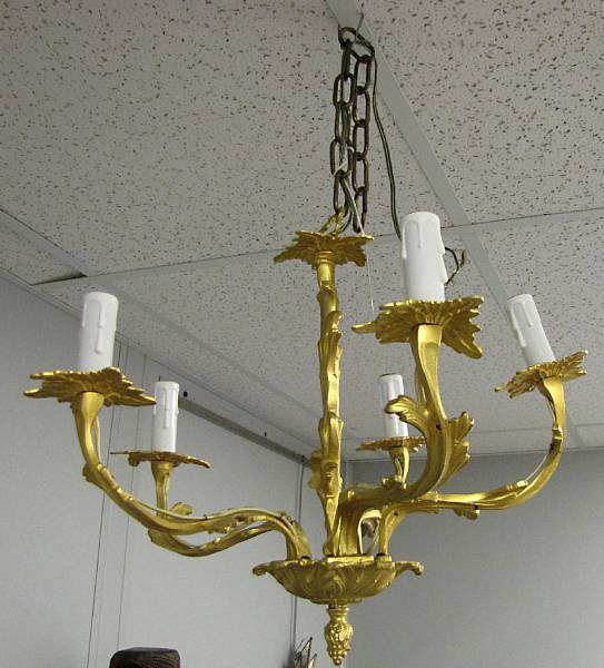 Appraisal: A Louis XV style gilt metal five light chandelier height