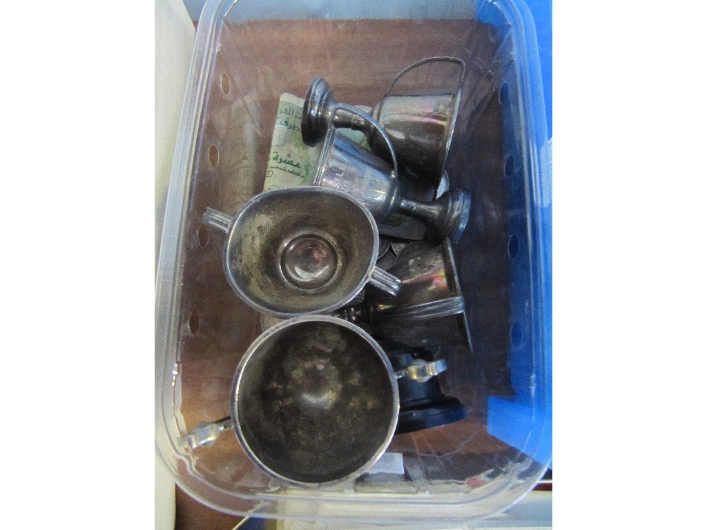 Appraisal: Box of trophy cups some silver and assorted coins and