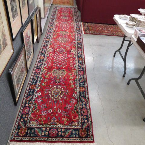 Appraisal: Tabriz Persian Handmade Runner fancy florals red field blue border