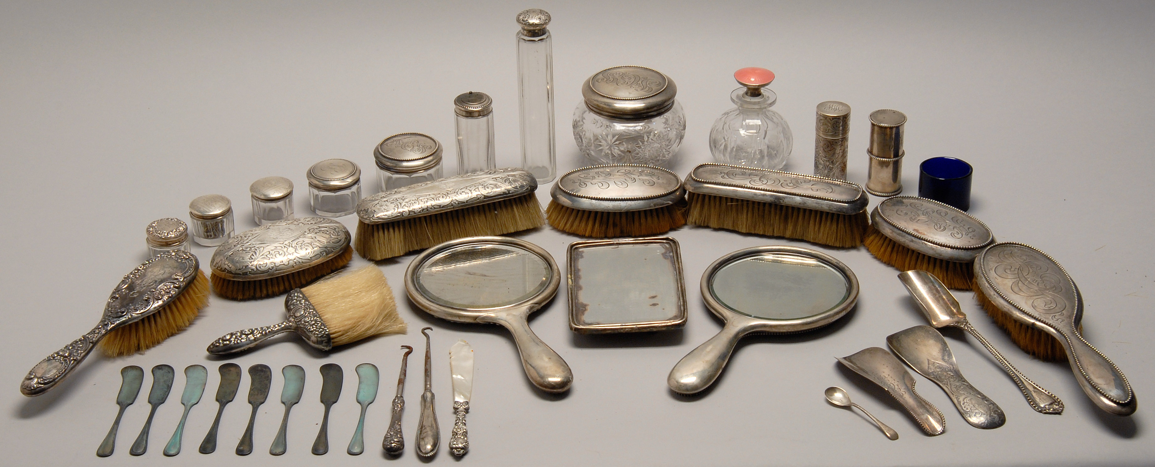 Appraisal: LOT OF MOSTLY STERLING SILVER VANITY ITEMS Late th th