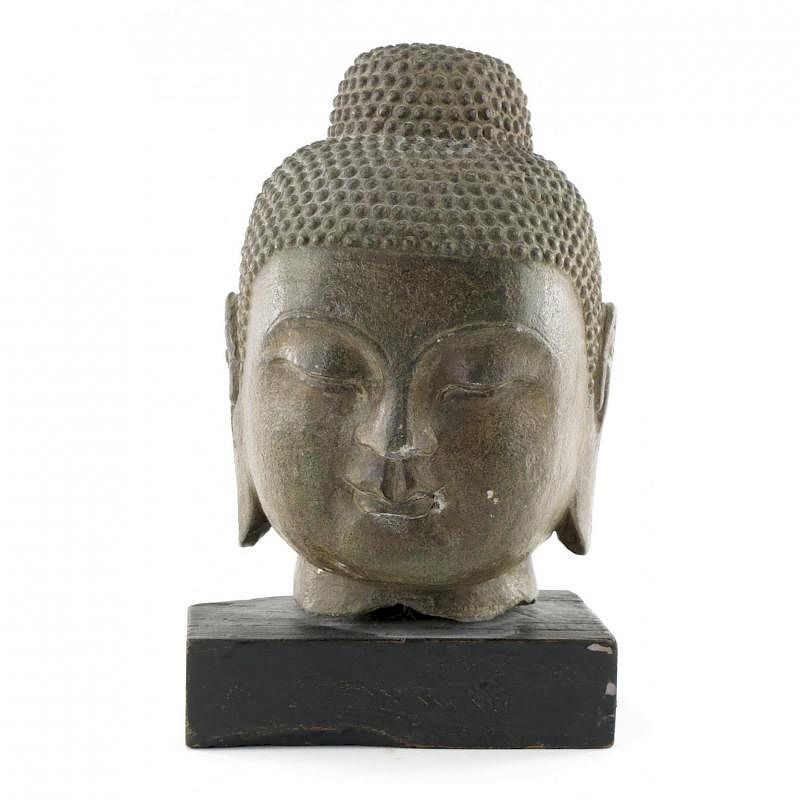 Appraisal: Antique Carved Stone Head of Buddha circa or earlier mounted