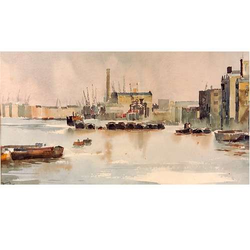 Appraisal: American School th Century Untitled industrial cityscape watercolor on paper