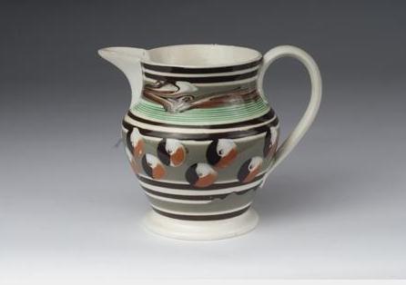 Appraisal: BRITISH MOCHAWARE JUG - Surrounded by a row of dark