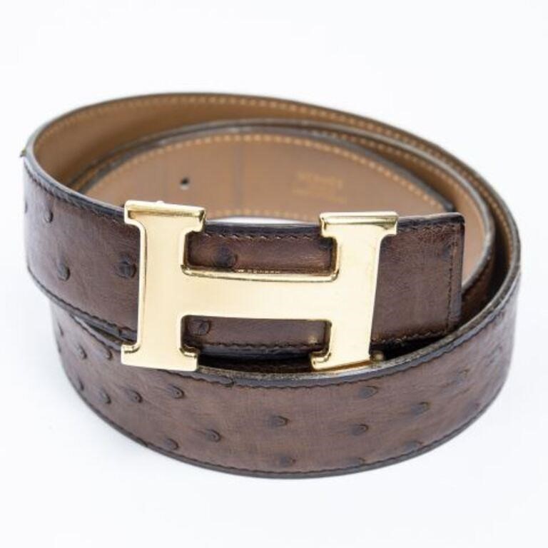 Appraisal: Hermes Constance belt brown ostrich leather strap with gold-tone metal