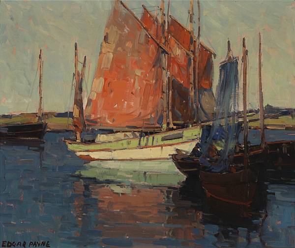 Appraisal: Edgar Payne - Red Sails French Tuna Boats signed 'Edgar