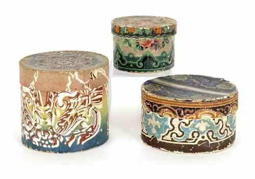 Appraisal: Three round wallpaper boxes th c with floral decorations two