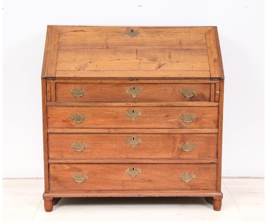 Appraisal: Chippendale walnut slant lid desk circa with reeded prospect door